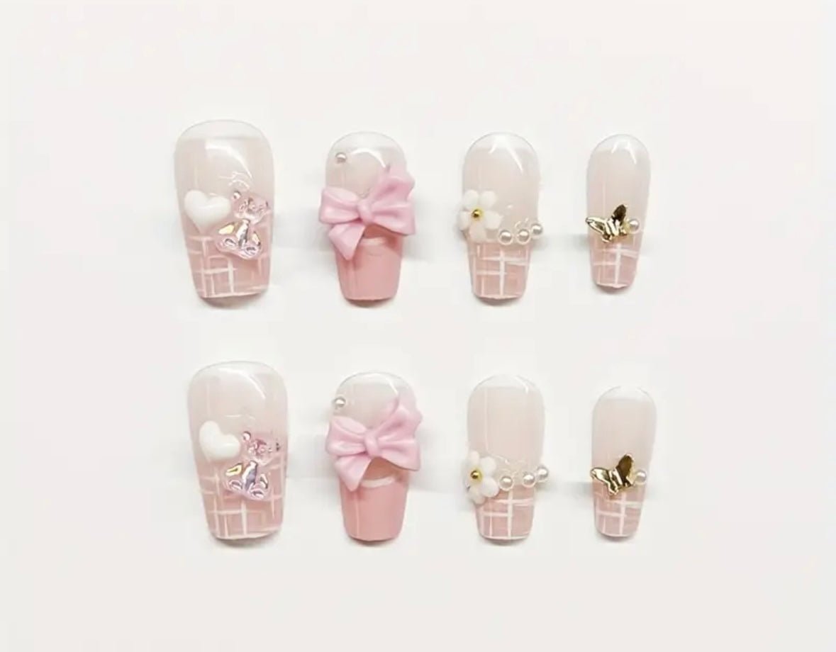 Pink bow medium nails 9001