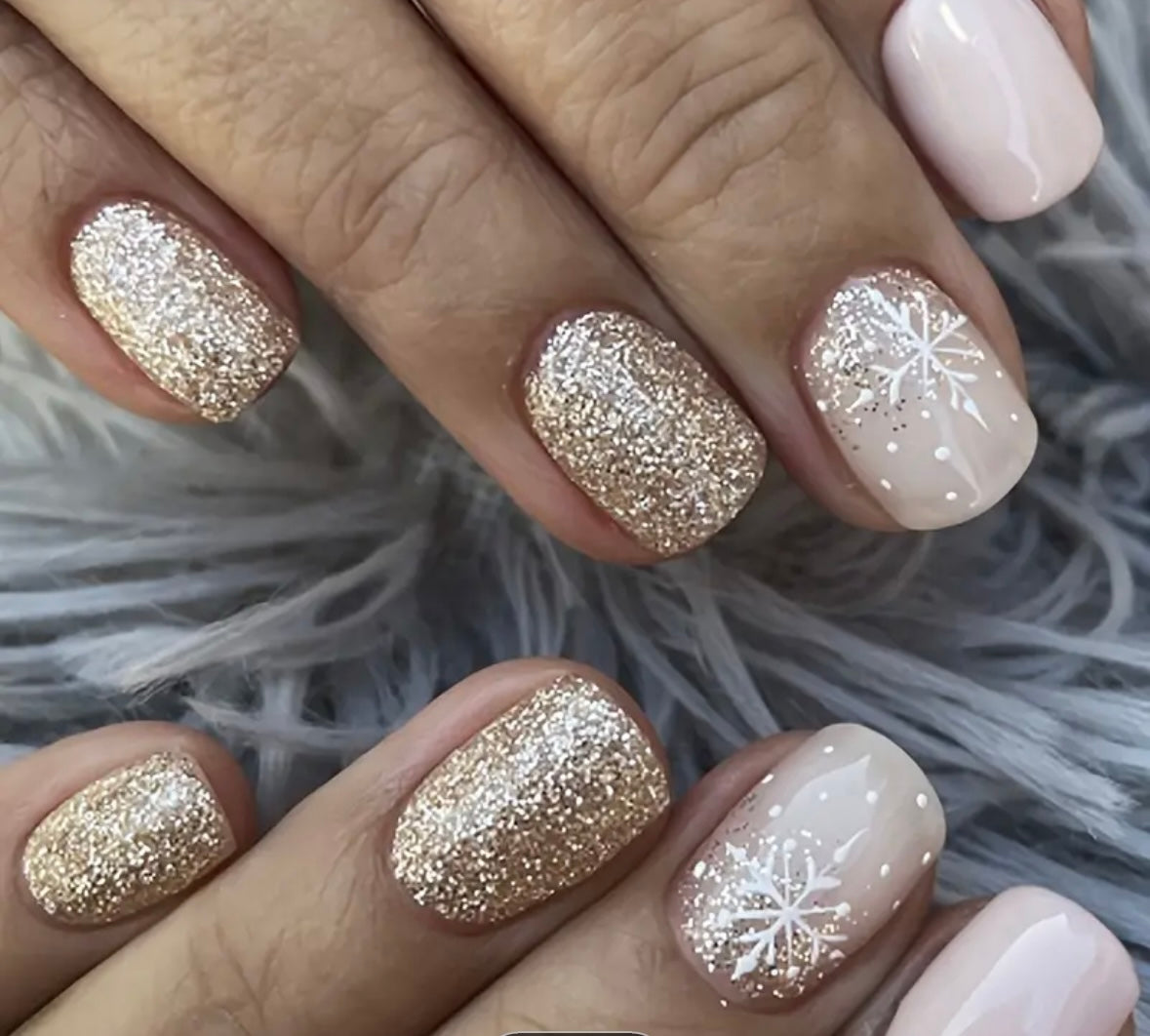 Pink and Gold Snowflakes press on nails 8002